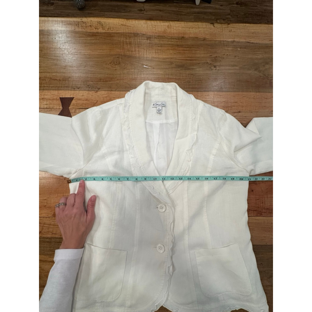 Kim Rogers Petite Linen Skirt Set White Ruffle Blazer Midi Skirt PL - Picture 15 of 16